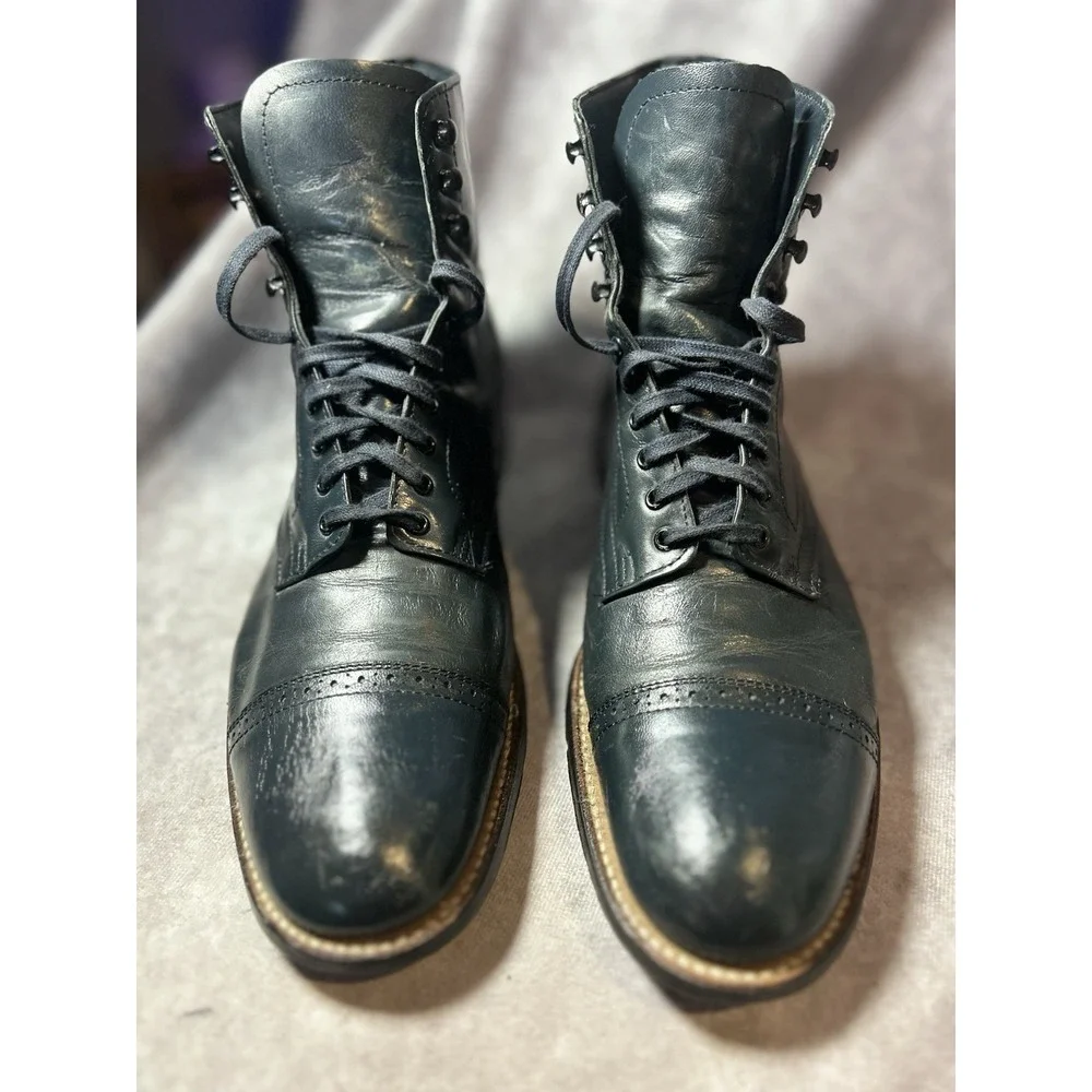 Stacy Adams Madison Boots Mens 10.5 Black Leather Cap Toe Lace Up